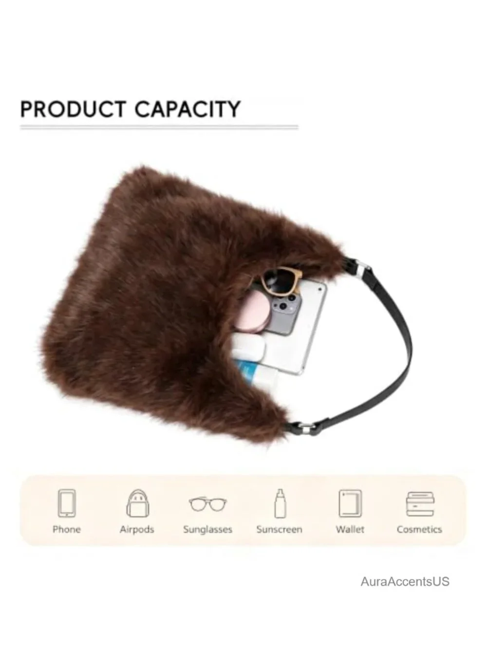 Fuzzy Faux Fur Hobo Shoulder Bag Large Plush Purse Adjustable Strap Winter Tote